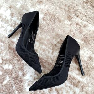 Black mesh stiletto pumps